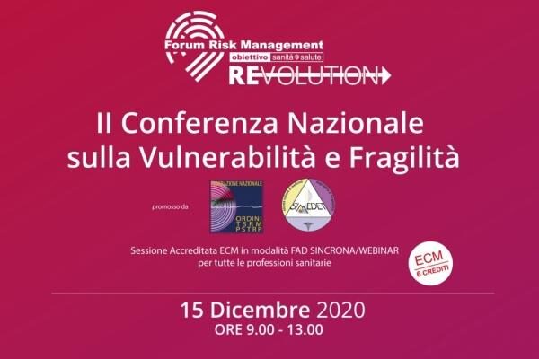 Corso ECM FAD gratuito per tutte le Professioni Sanitarie: “II Conferenza Nazionale sulla vulnerabilità’ e fragilità”. Accreditato con 6 (sei) crediti ecm.